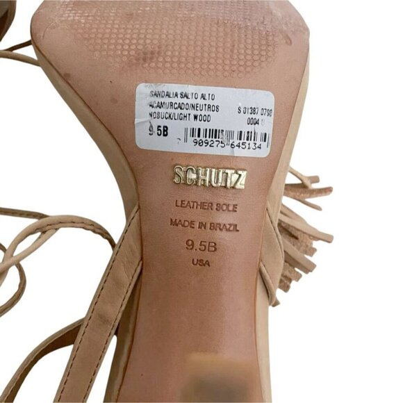 SCHUTZ Size 9.5 Beige Heel Stiletto Pom Pom Tassels Camel - Picture 10 of 12